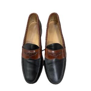 Allen Edmonds Newcastle Penny Loafer Brown Black Weave Trim Size 10 B